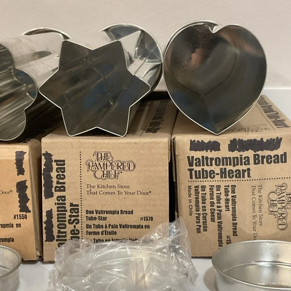 Lot 3 Pampered Chef Valtrompia Bread Tubes, Flower Heart Star 1550 60 70
